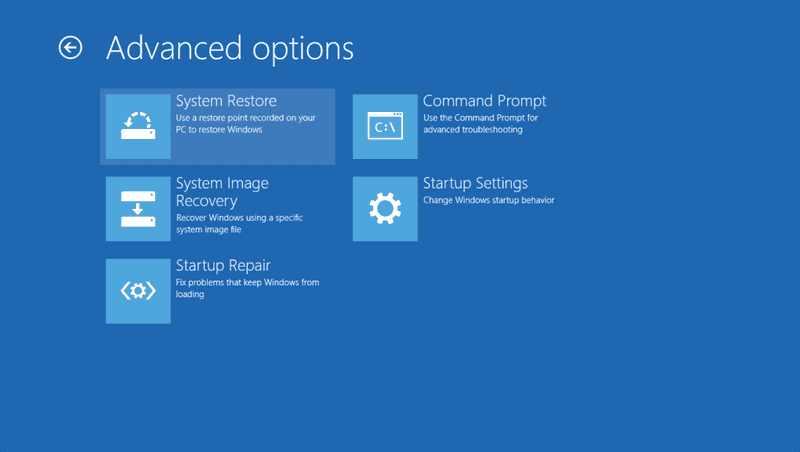 System Restore Menu 