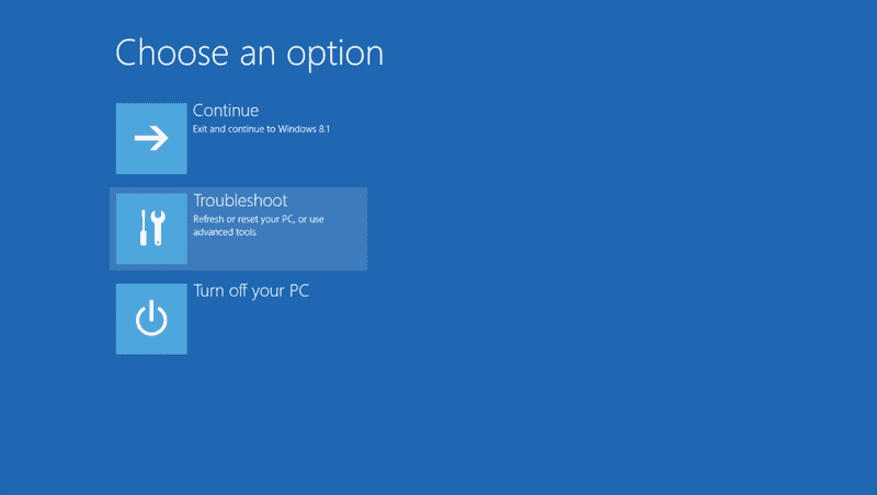 Troubleshoot menu windows 8 advance startup