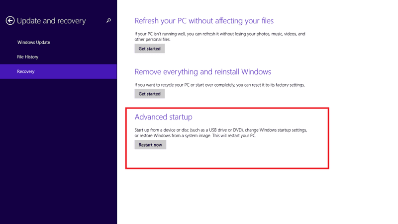 advance startup windows 8